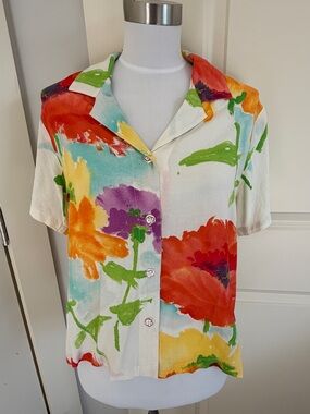 VTG Jams World Multicolor Watercolor Floral Camp Shirt - Sz M